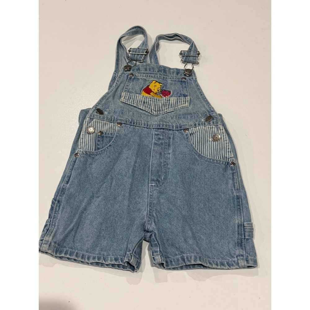 Vintage Pooh Winnie the Pooh Denim Shortalls Light Wash Hickory Stripe 4T 90s